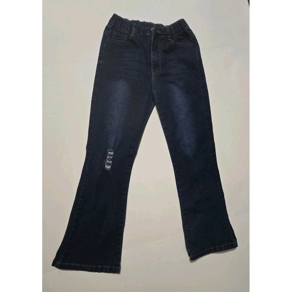 Shein Jeans Girls 10 Years Denim Flare Stretch‎ Waist Button Zip